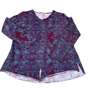 Parsley & Sage Tunic Top Cotton V-Neck Red Boho Artsy Colorful Hippie Women's S